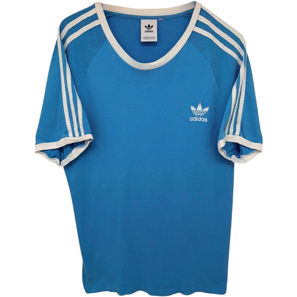 adidas T-Shirt Men's L Blue White Adicolor 3-Stripes California